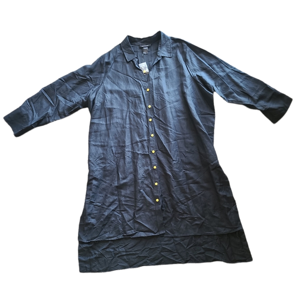 Ashley Stewart Black Button Down Long Sleeve Dress